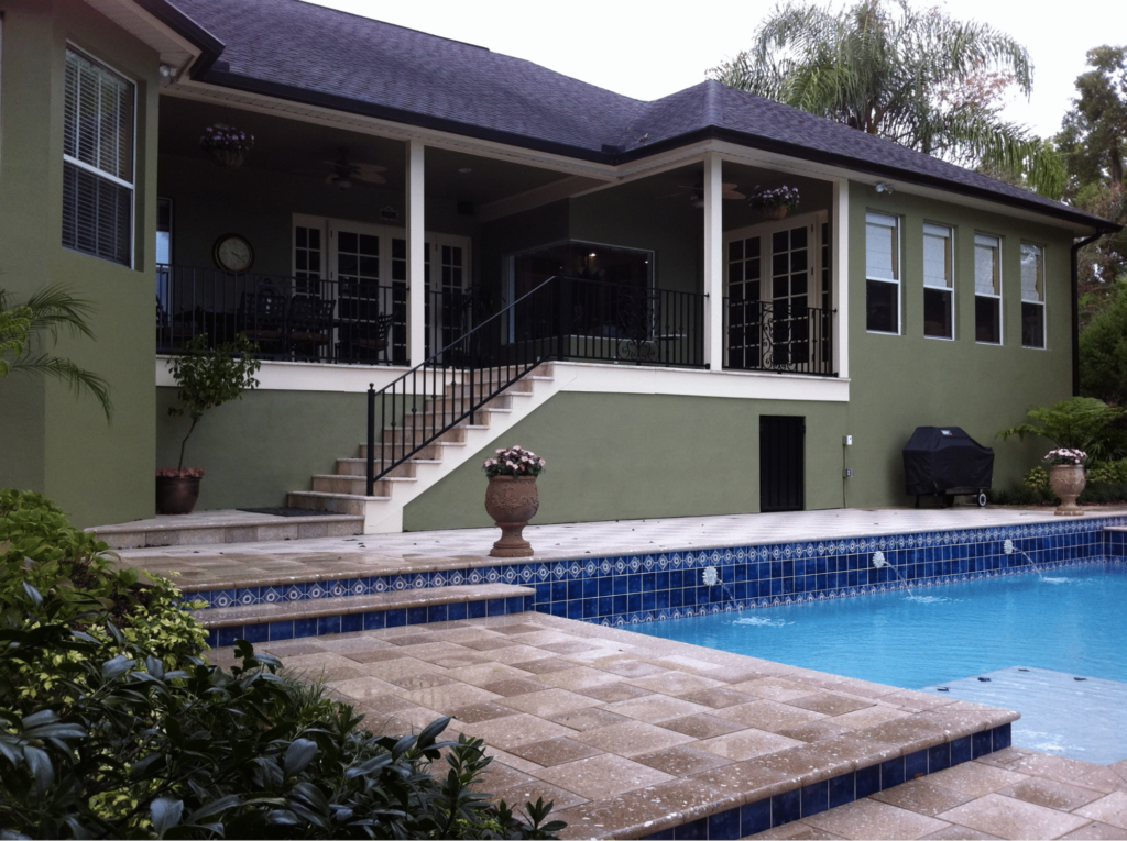Pool Deck gallery featuring stone tile, Travertine pavers, and ceramic tiles.
