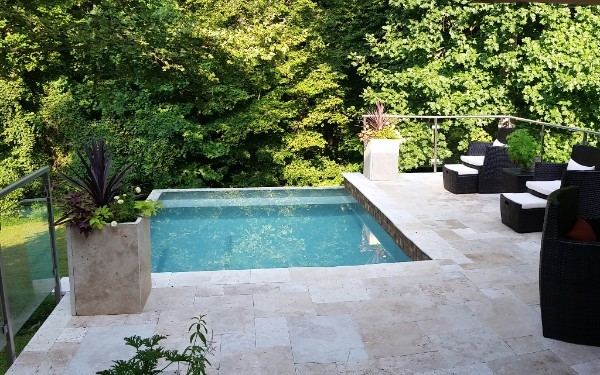 Elevated pool deck using Travertine pavers