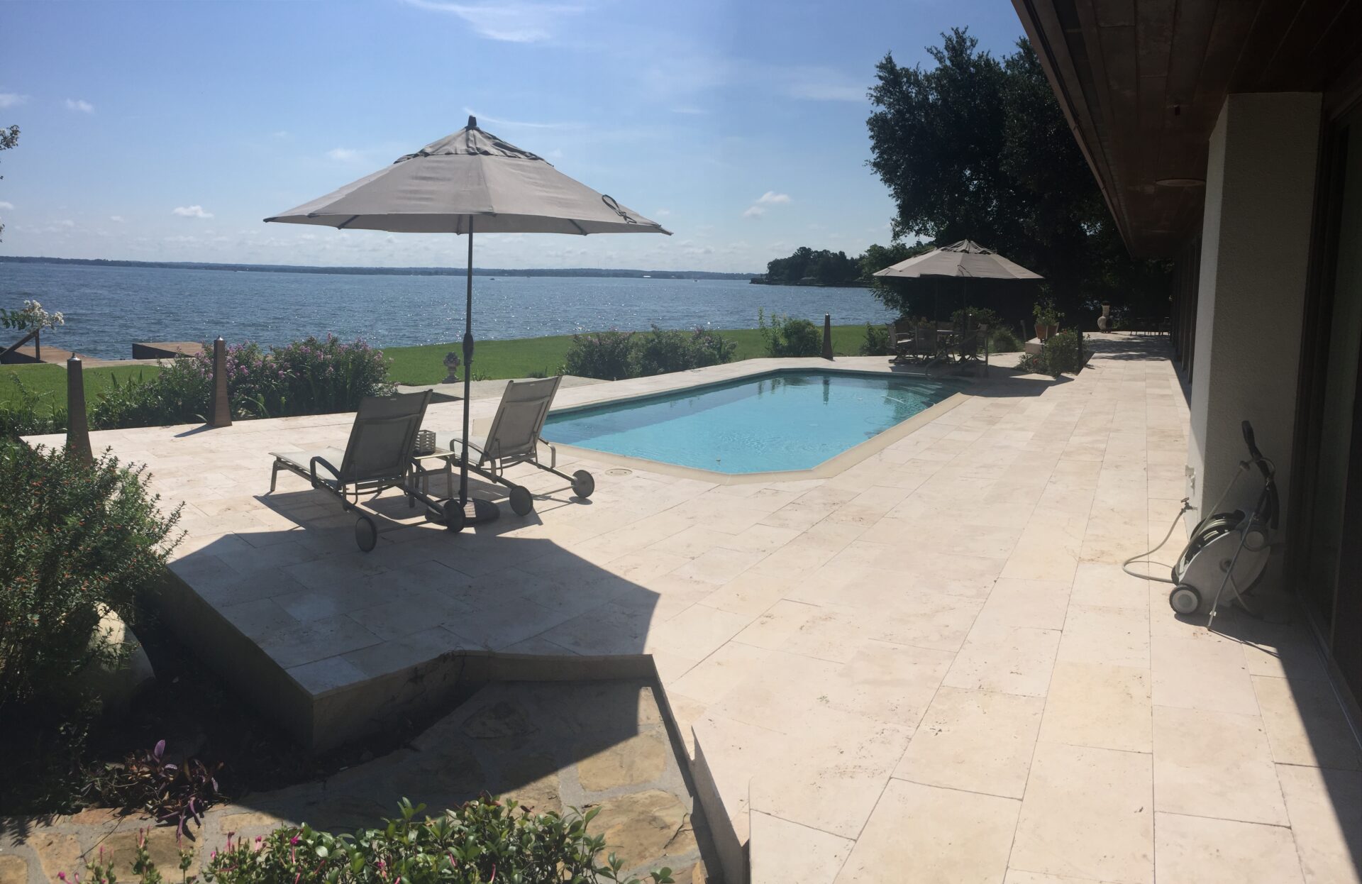 elevated pool deck Pool deck replaced with Travertine tiles