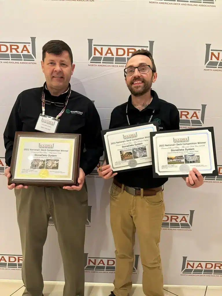 StoneDeks receiving three NADRA awards for their innovative deck product that transforms decks into luxurious and long-lasting stone sanctuaries.